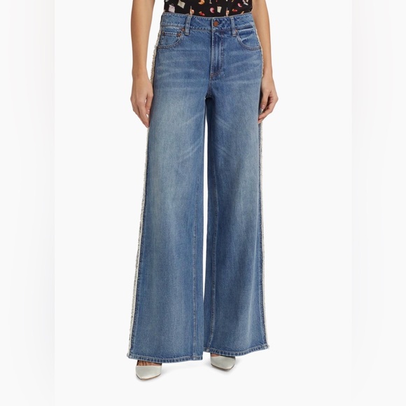 Alice + Olivia Denim Wide-Leg Jeans with Side Accent - Picture 4 of 6